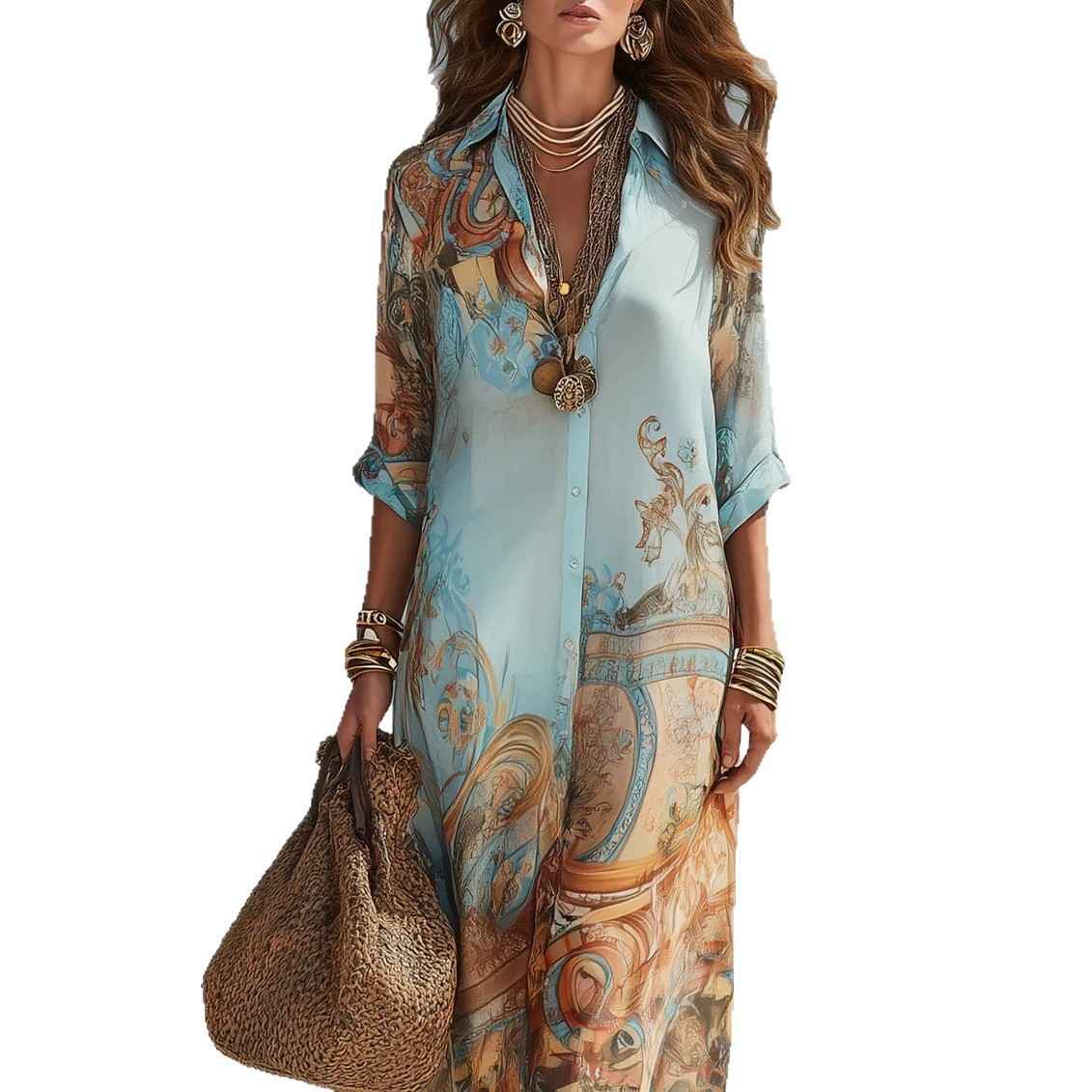 Chiffon Digital Print Fresh Vintage Flowy Women's Dress - MODALIFE