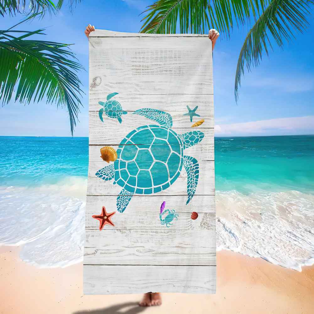 Ocean Turtle Pattern Beach Towel Ultra-Fine Fiber Quick-Dry Double-Sided Fleece Bath Towel Sand Blanket