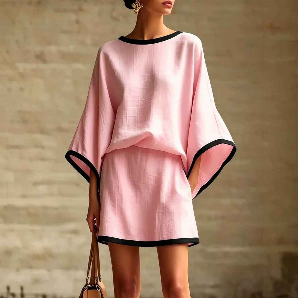 Cotton Linen Casual Batwing Sleeve Top and Skirt Two-Piece Set for Women - MODALIFE
