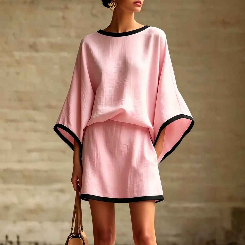 Cotton Linen Casual Batwing Sleeve Top and Skirt Two-Piece Set for Women - MODALIFE