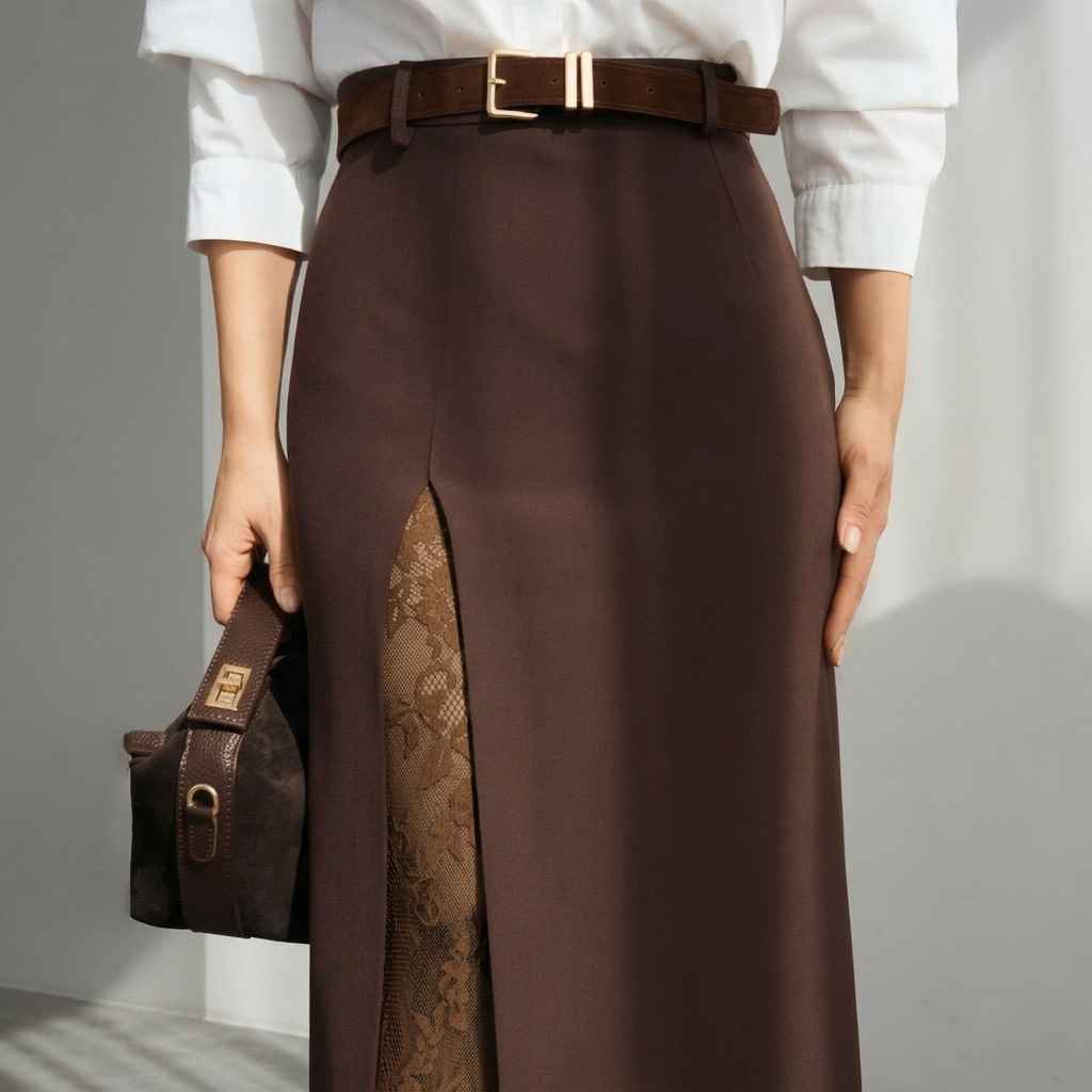 Side slit lace patchwork skirt - MODALIFE