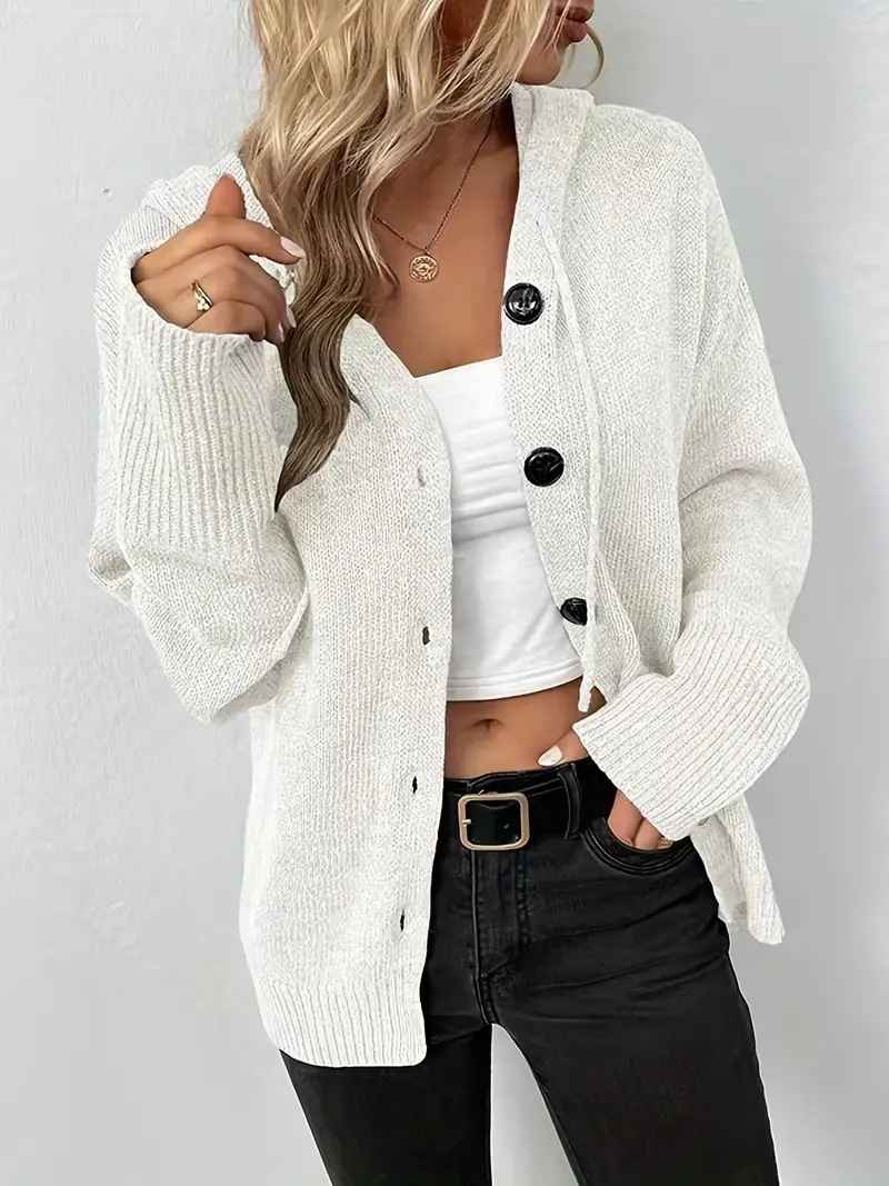 Solid color hooded single breasted sweater for women - MODALIFE