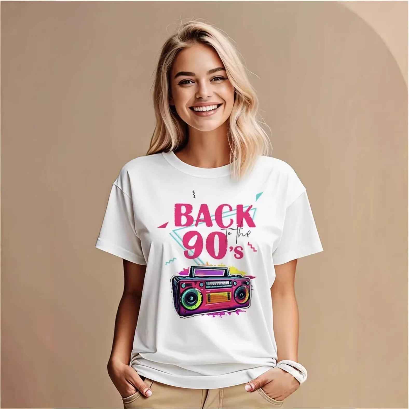 Round neck loose short sleeved top for women