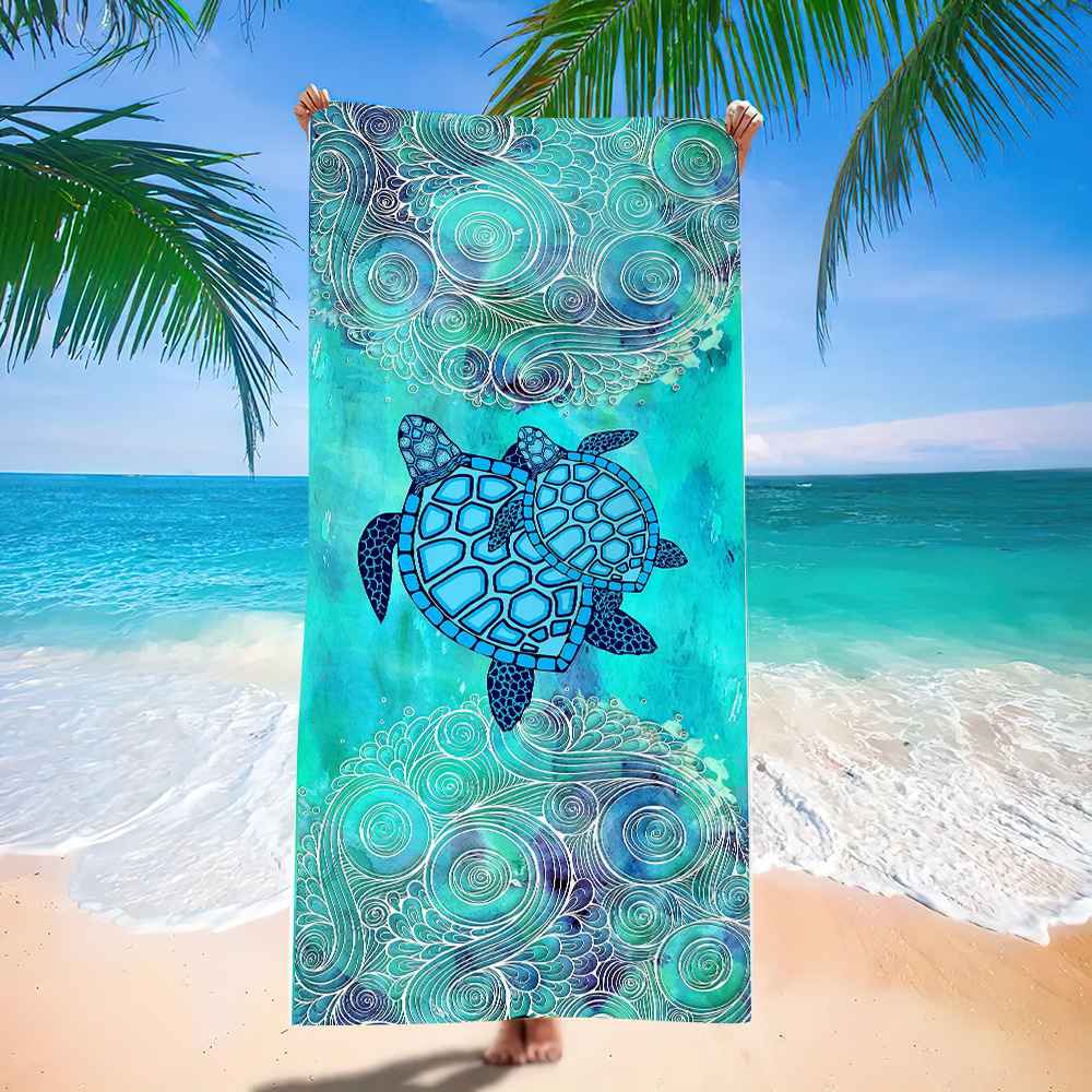 Ocean Turtle Pattern Beach Towel Ultra-Fine Fiber Quick-Dry Double-Sided Fleece Bath Towel Sand Blanket