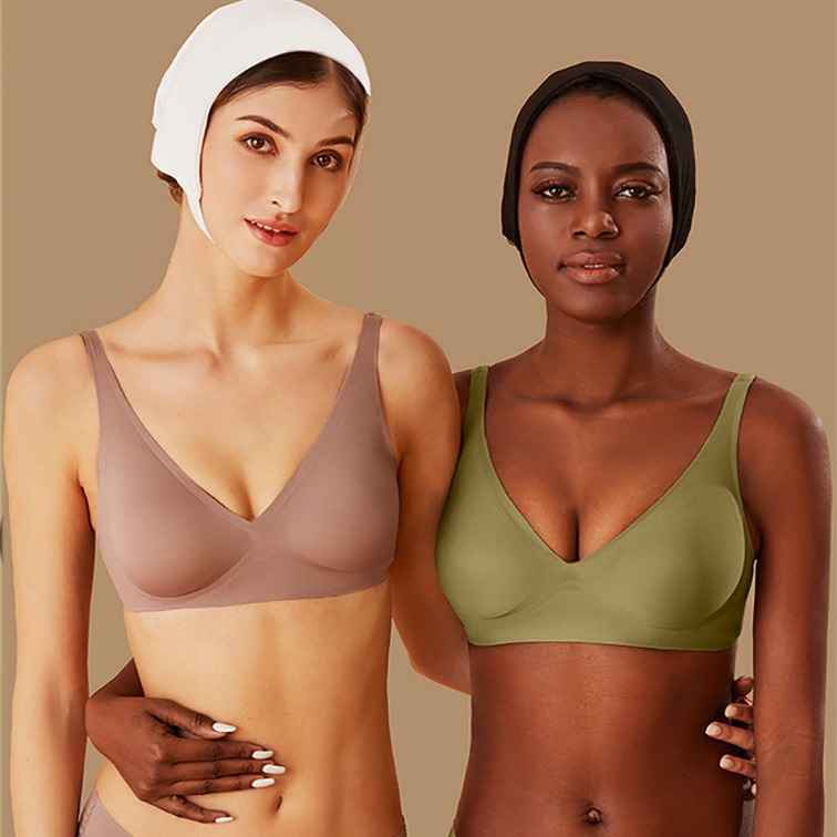 French Seamless Jelly Stripe Bra, No Steel Ring, Plumping and Lifting, Ice Silk, Outer Wear, Plus Size, Youthful Style - MODALIFE