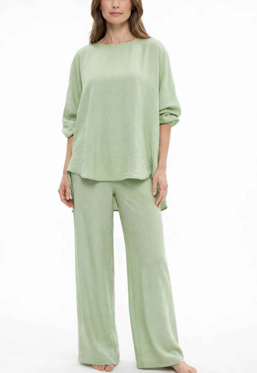 Solid color loose casual suit wide leg pants two-piece set - MODALIFE