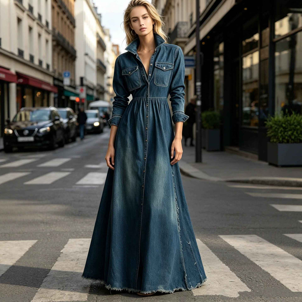 Waist slimming retro long sleeved dress - MODALIFE