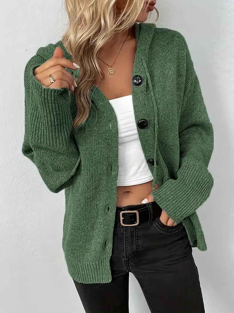 Solid color hooded single breasted sweater for women - MODALIFE