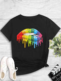 Fashion Women's Lip Print Round Neck Pullover T-Shirt - MODALIFE