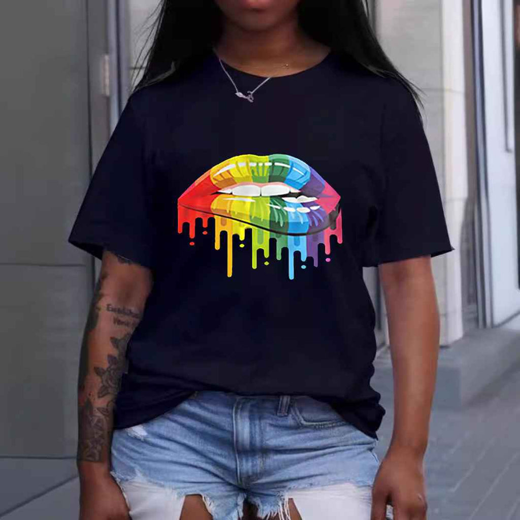 Fashion Women's Lip Print Round Neck Pullover T-Shirt - MODALIFE