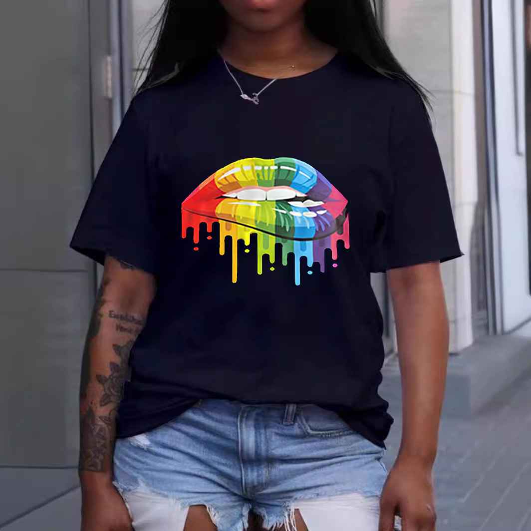Fashion Women's Lip Print Round Neck Pullover T-Shirt - MODALIFE