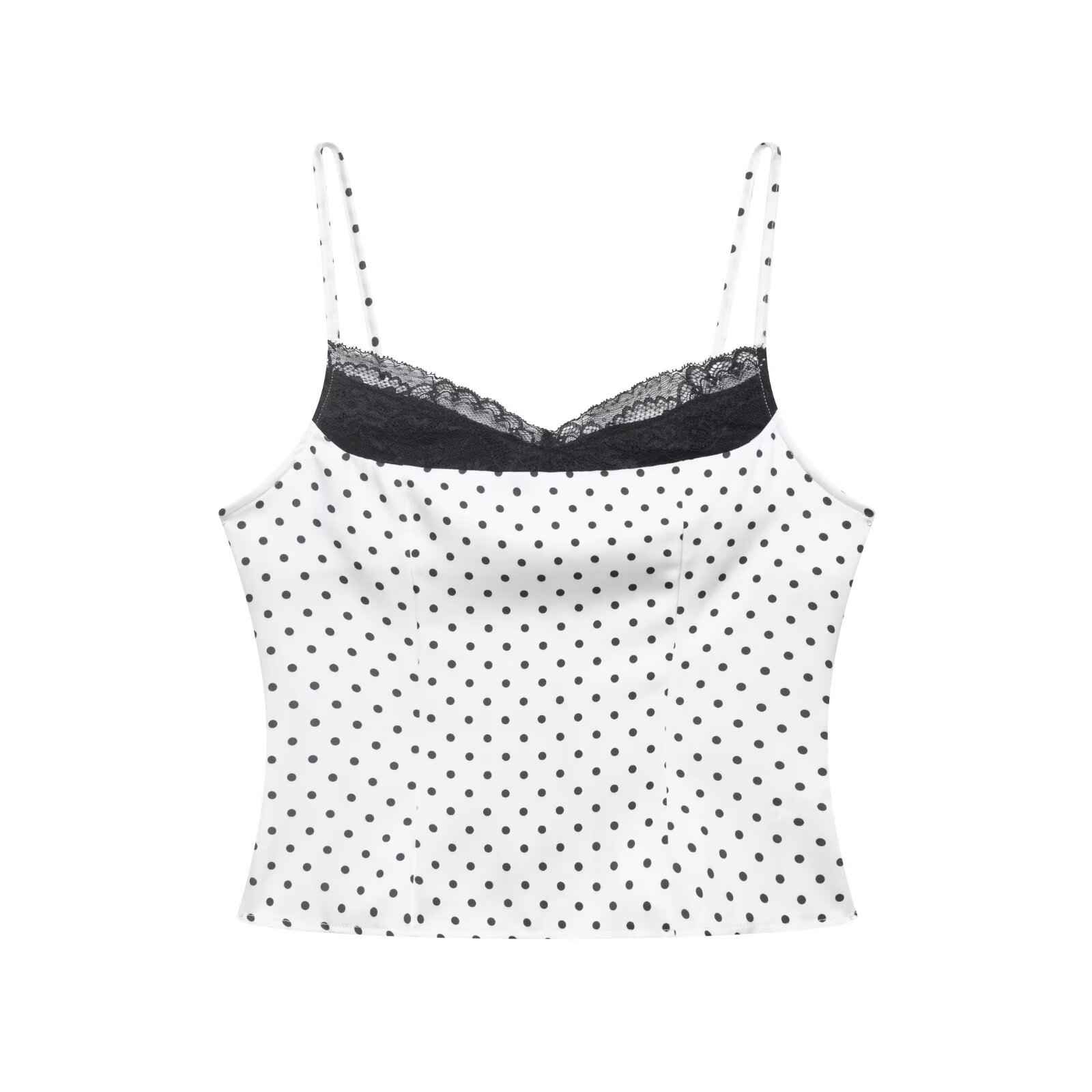Lace patchwork polka dot camisole base vest - MODALIFE