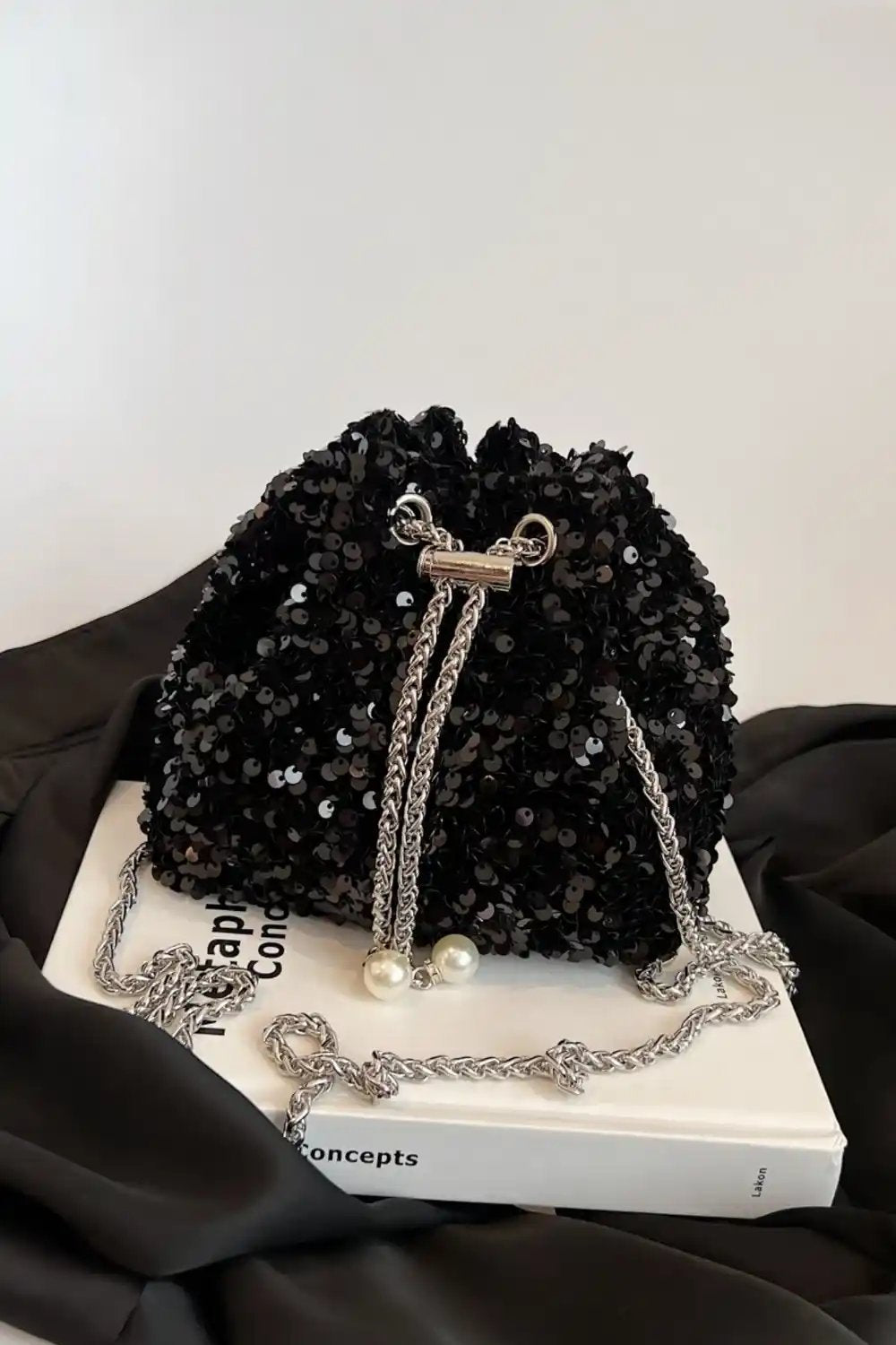 Sequin Chain Drawstring Bucket Bag - MODALIFE