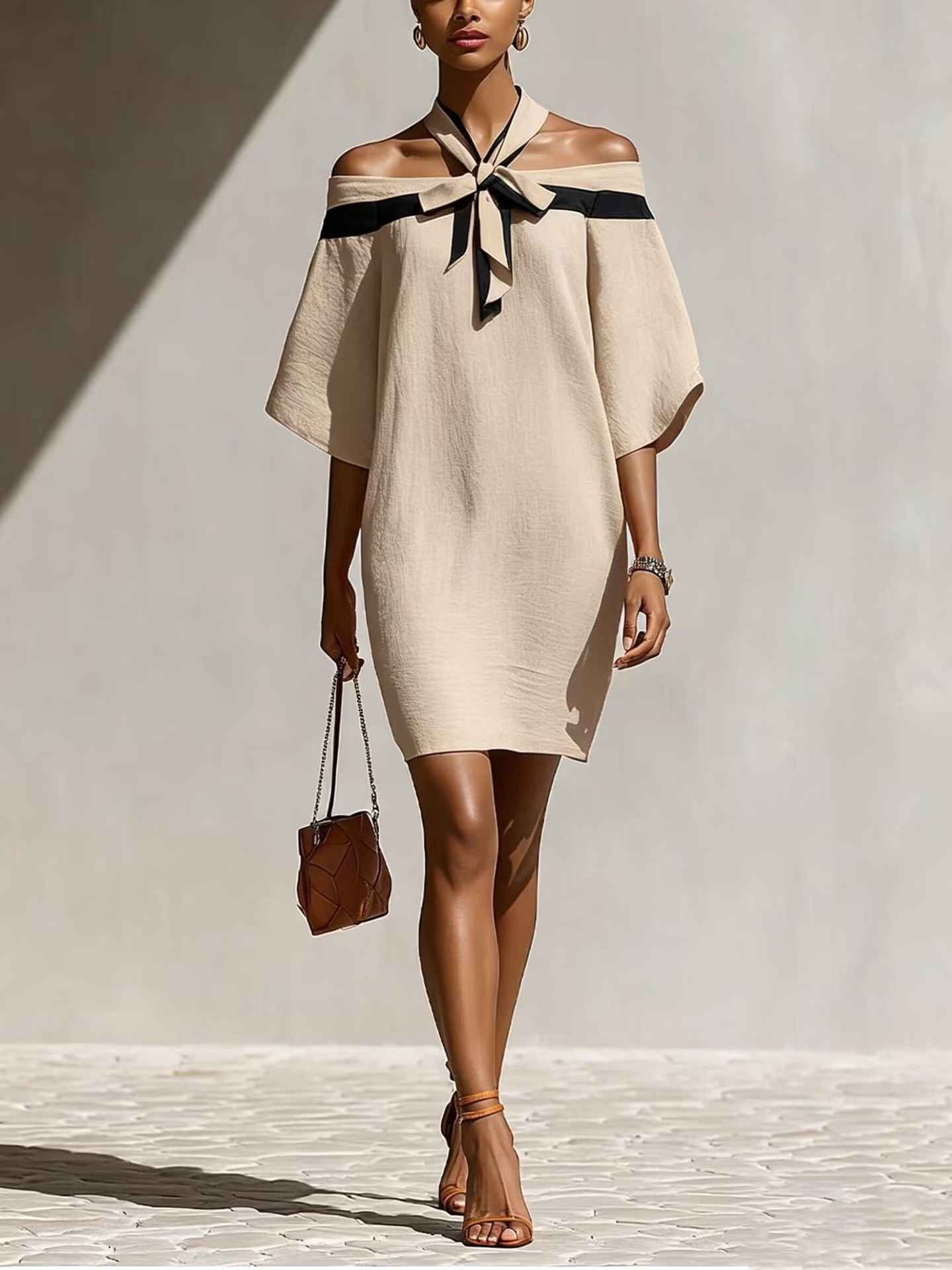 One shoulder bow collar dress - MODALIFE