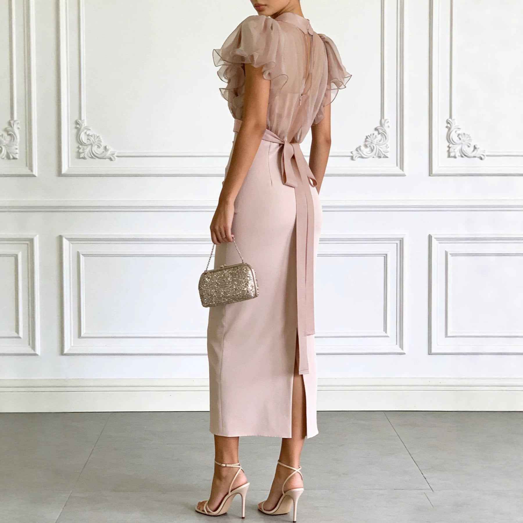 Mesh lace up waist bag hip dress