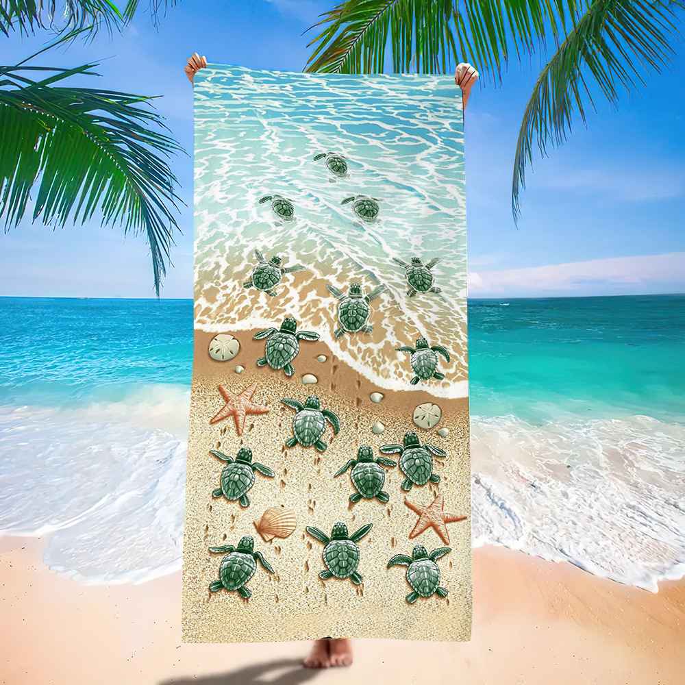 Ocean Turtle Pattern Beach Towel Ultra-Fine Fiber Quick-Dry Double-Sided Fleece Bath Towel Sand Blanket