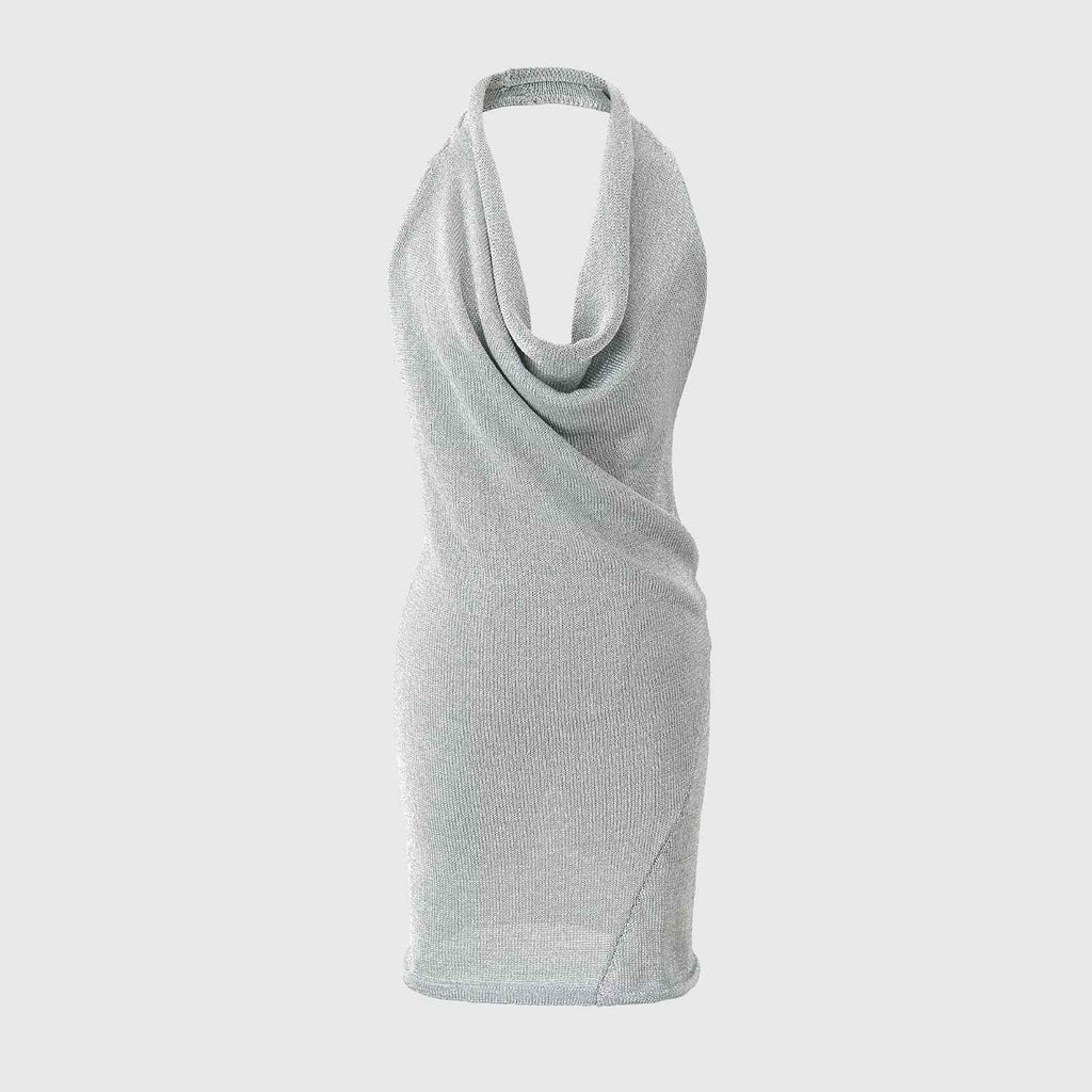 Metallic thread knitted halter dress - MODALIFE