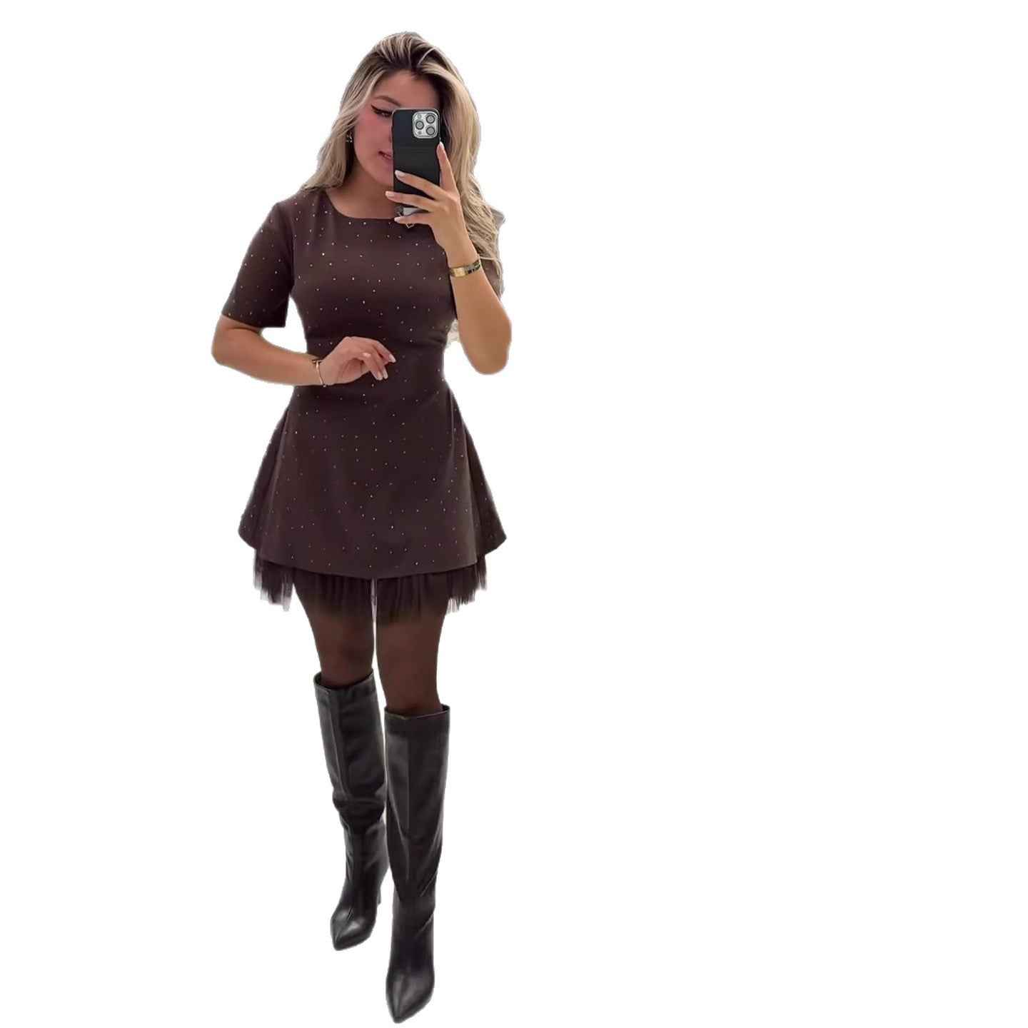 Round neck short sleeved slim fit dress - MODALIFE