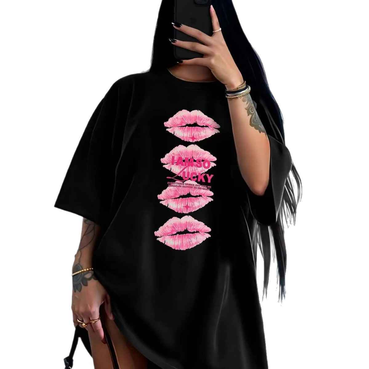 Lip print loose top - MODALIFE