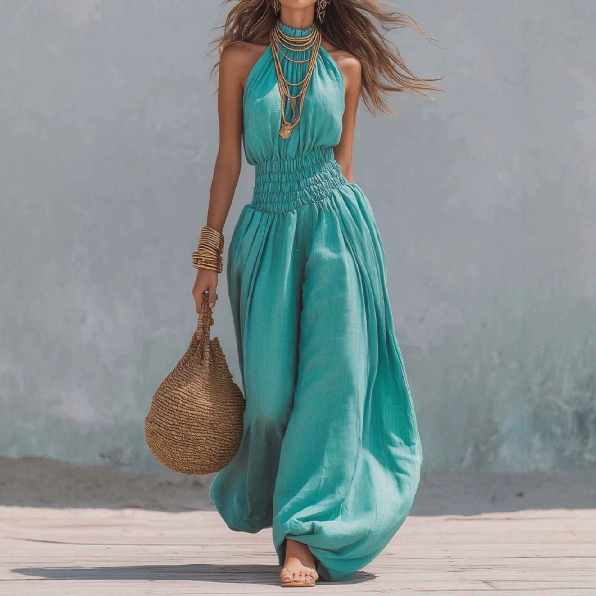 Sleeveless hanging neck lantern pants jumpsuit for women - MODALIFE