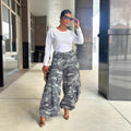 Camouflage Knife-Style Wide-Leg Cargo Jeans - MODALIFE