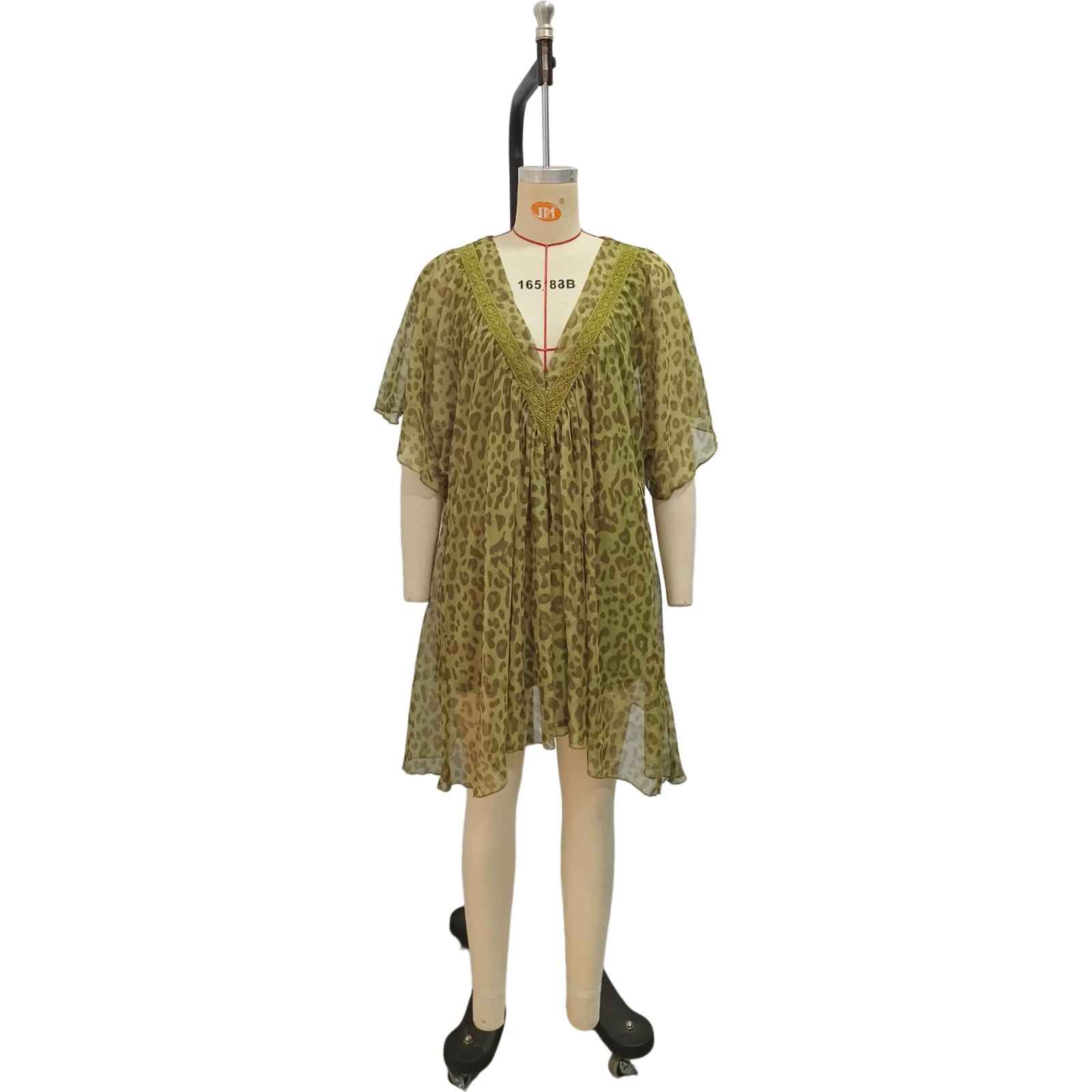 V-neck chiffon dress beach vacation cover shirt leopard print beach skirt - MODALIFE