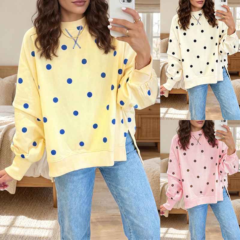 Women's loose hoodie with polka dot print and contrasting colors - MODALIFE