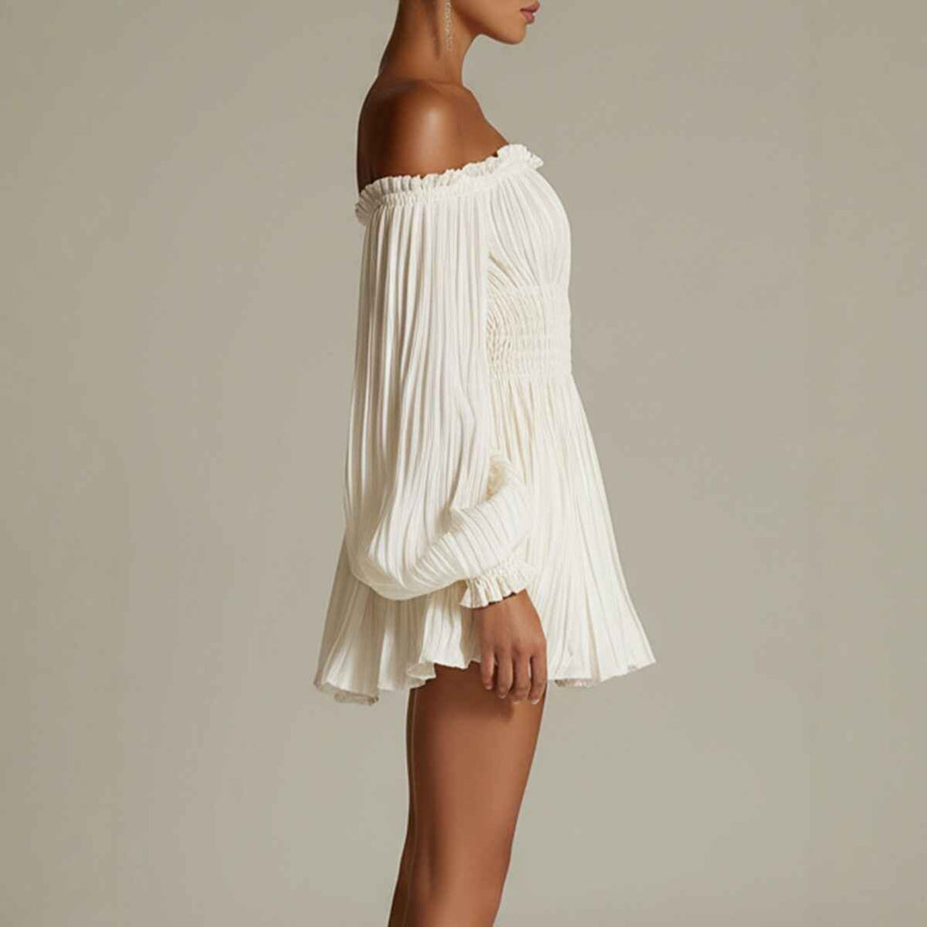 Elegant One-Shoulder Pleated Fitted Long Sleeve Dress for Women - MODALIFE