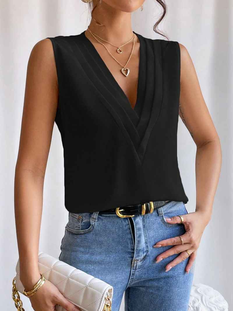 Women's Fashion Summer New Layered V-Neck Solid Color Tank Top for Women - MODALIFE