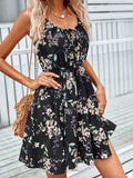 Elegant Sleeveless Printed Dress with Elastic Waist and Straps for Women - MODALIFE