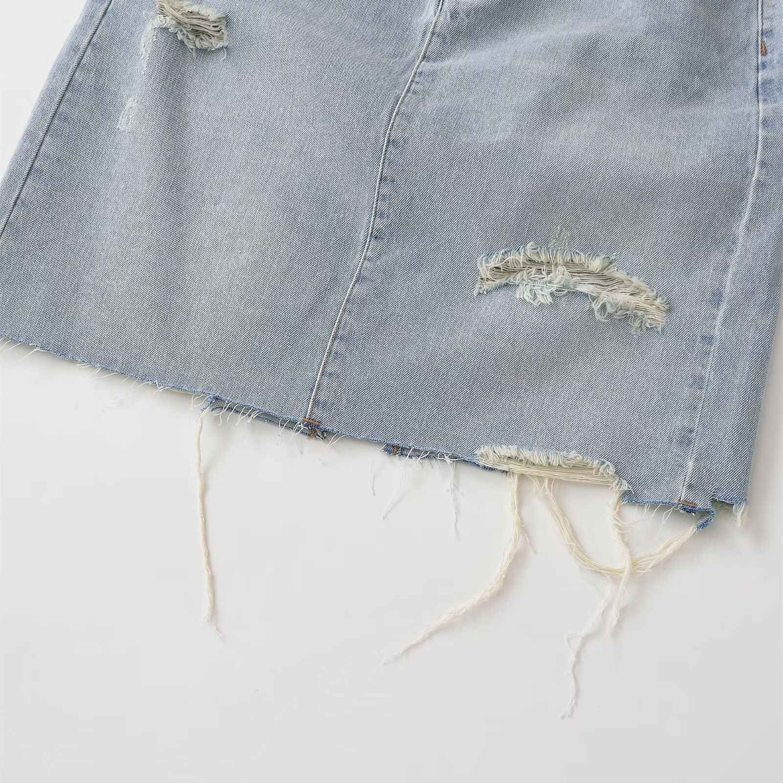 Mid waist perforated casual denim skirt