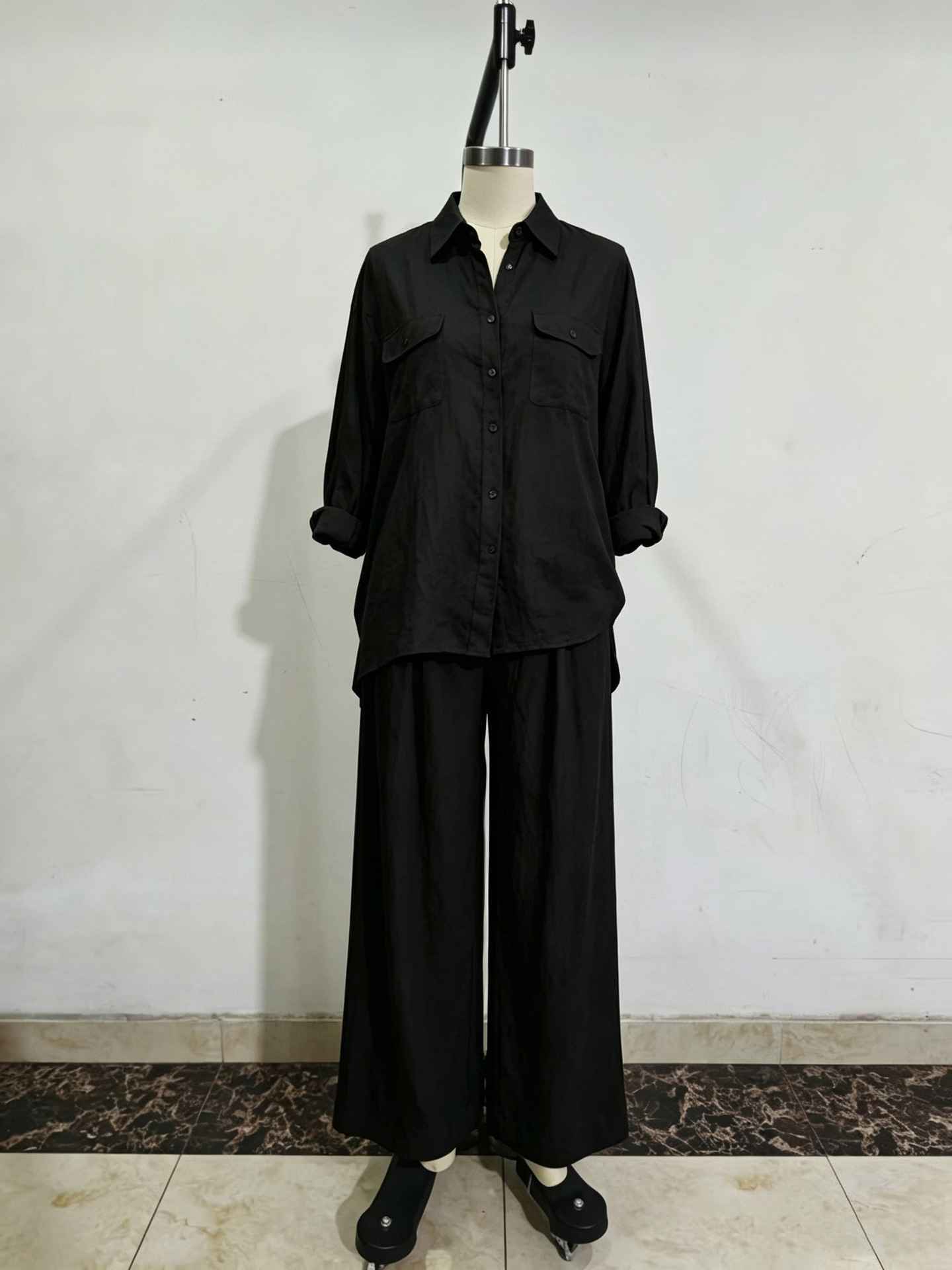 Chic Linen Set for Women, Breathable Lightweight Long Sleeve Shirt with Drapey Wide-Leg Pants, Vacation Style Casual Outfit - MODALIFE