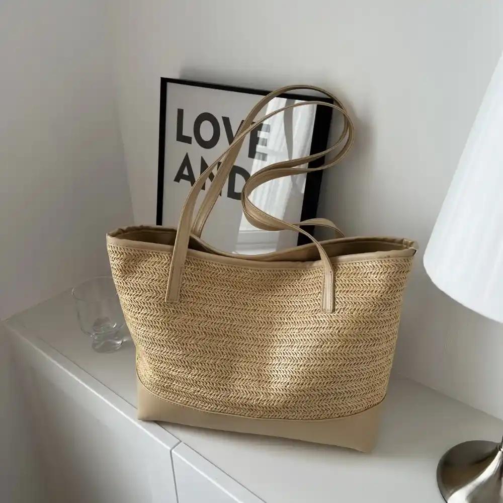 Straw Weave Leather Strap Tote Bag - MODALIFE