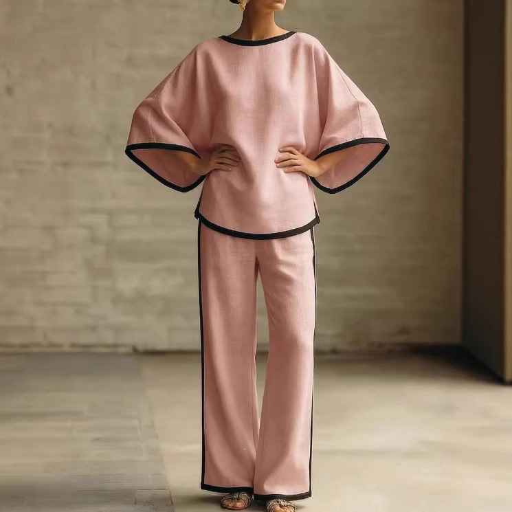 Round neck loose bat sleeves two-piece set - MODALIFE