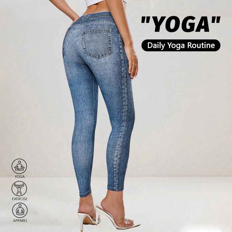 Retro High-Elastic Denim-Like Leggings Butt-Lifting Yoga Pants Denim-Style Yoga Pants Yoga Fitness Wear for Women - MODALIFE