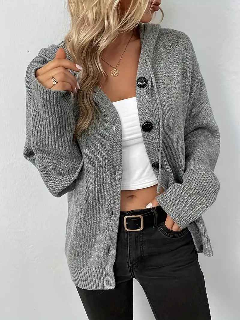 Solid color hooded single breasted sweater for women - MODALIFE