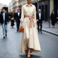 Long sleeved shirt collar solid color long skirt dress - MODALIFE