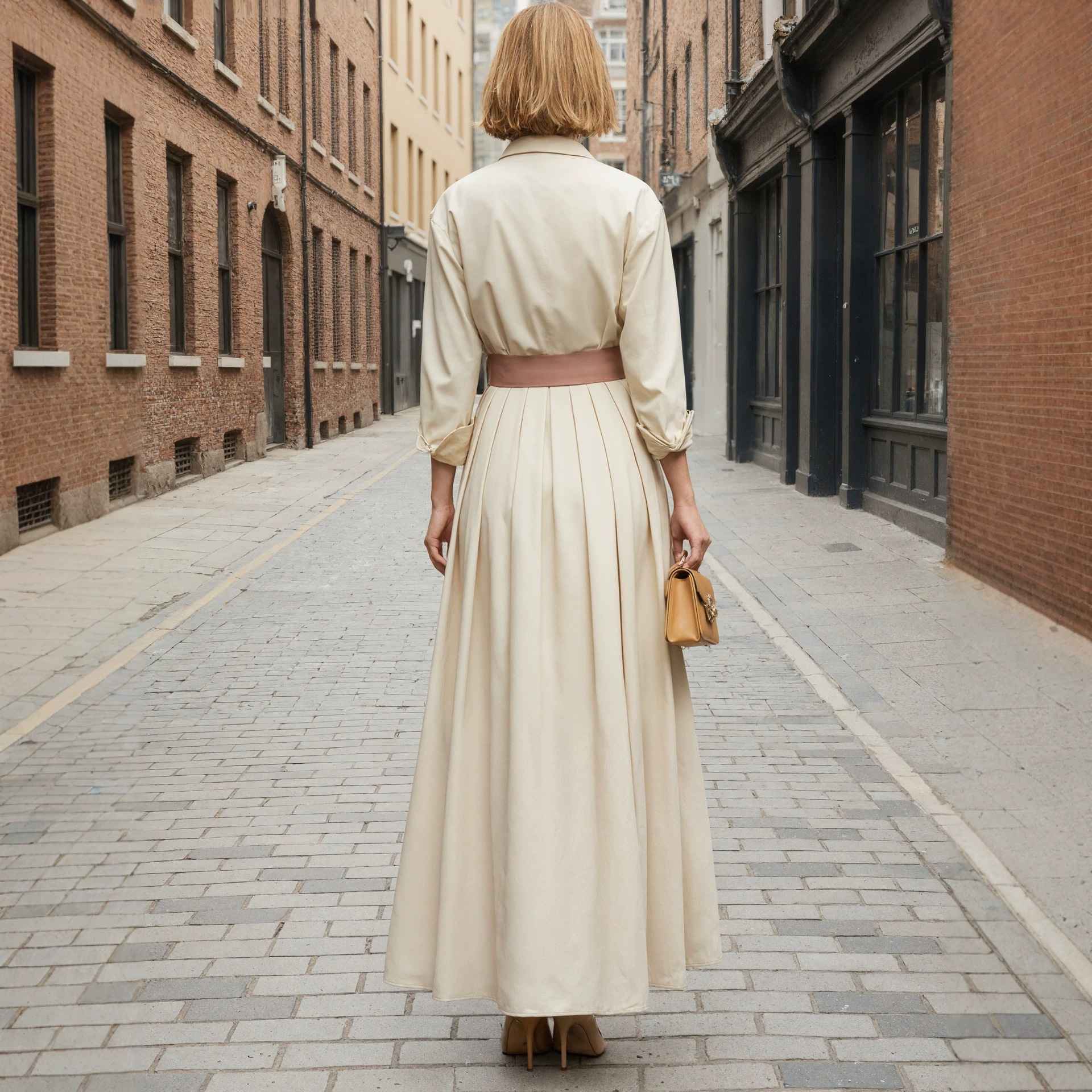 Long sleeved shirt collar solid color long skirt dress - MODALIFE