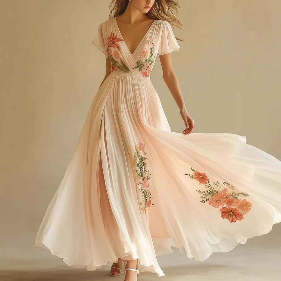 Printed long sleeved long collar dress long skirt - MODALIFE