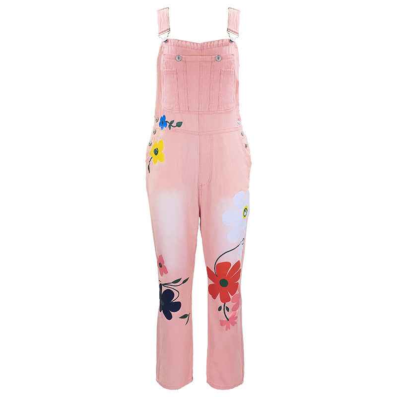 Summer Printed Overalls Denim Pants with Ripped Details, Loose Straight Leg Casual Stylish Versatile Long Pants for Women - MODALIFE