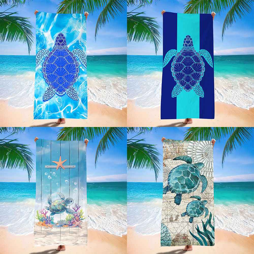 Ocean Turtle Pattern Beach Towel Ultra-Fine Fiber Quick-Dry Double-Sided Fleece Bath Towel Sand Blanket