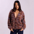 Fashionable Vintage Deep V-Neck Melange Fleece Long Sleeve Cardigan - MODALIFE