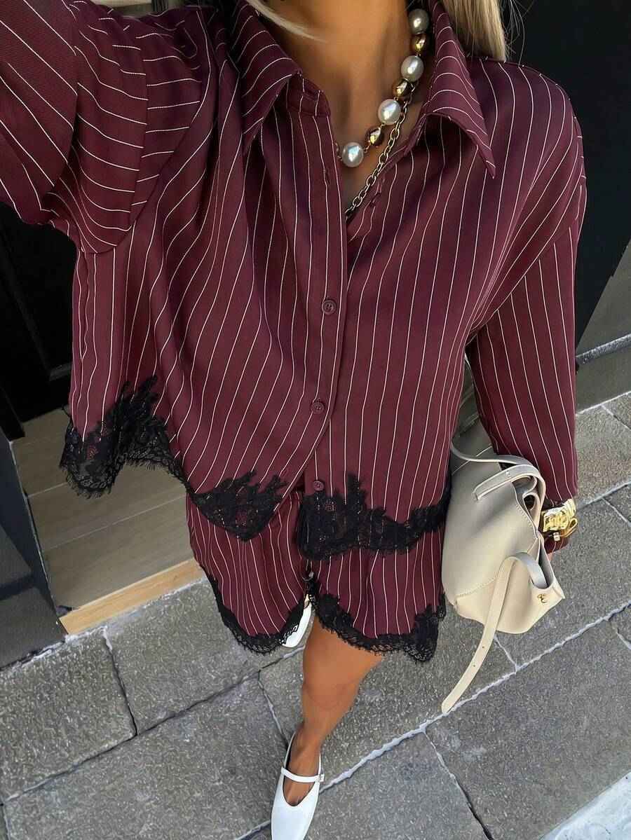 Women's striped shirt drawstring shorts set - MODALIFE