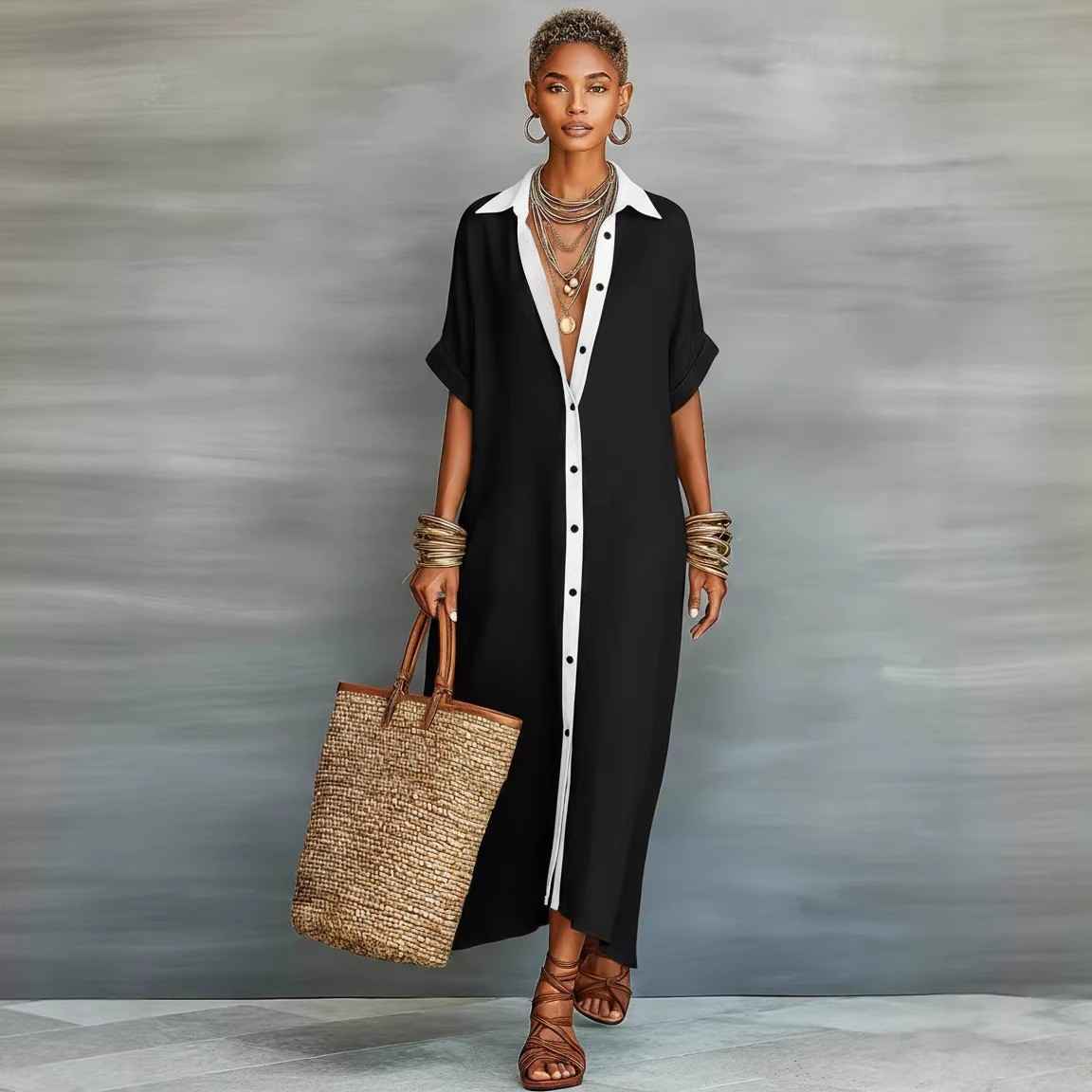 Loose short sleeved shirt skirt - MODALIFE