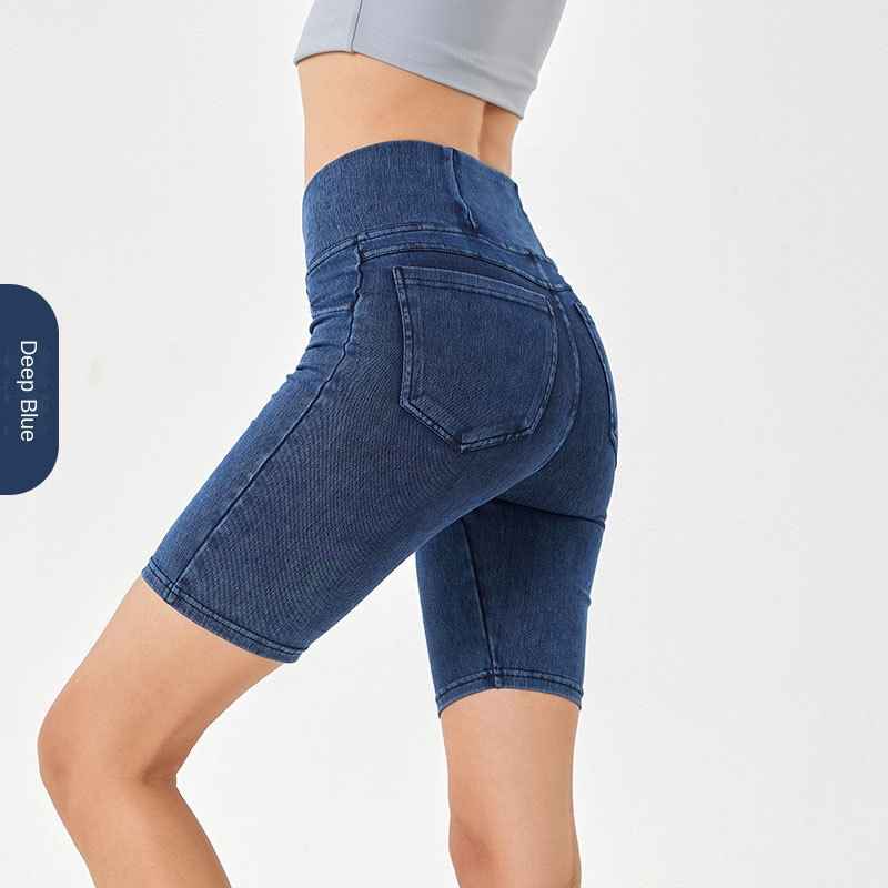 High-Waisted Denim Shorts for Women, Stretchy and Slimming, Casual Wear with Pockets, Fitness 5-Panel Cycling Pants - MODALIFE
