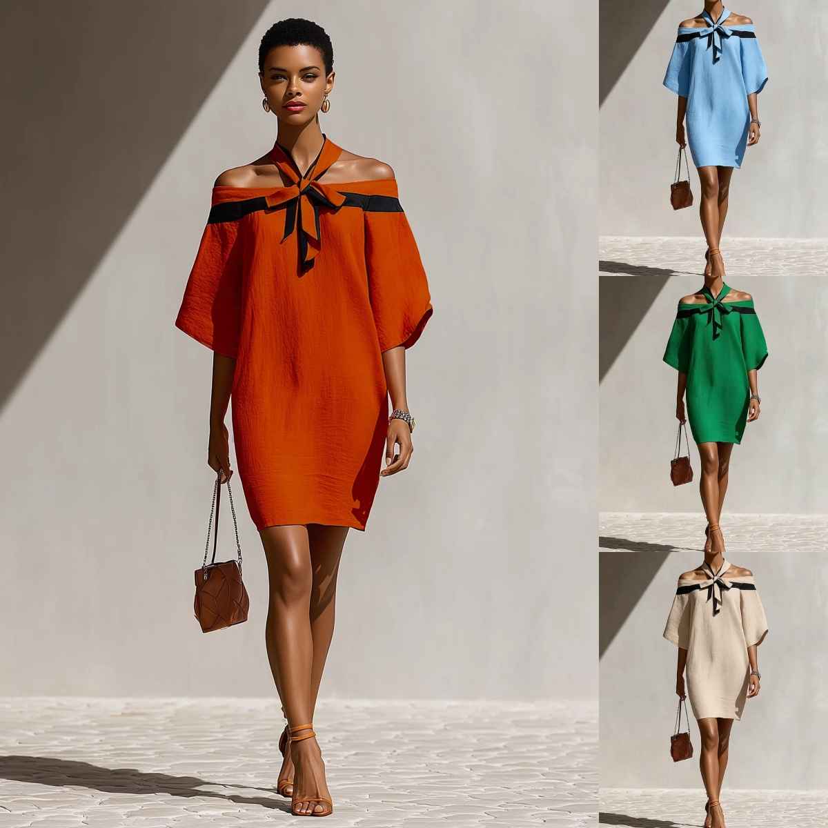 One shoulder bow collar dress - MODALIFE