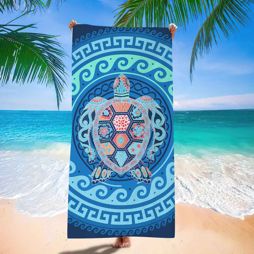 Ocean Turtle Pattern Beach Towel Ultra-Fine Fiber Quick-Dry Double-Sided Fleece Bath Towel Sand Blanket