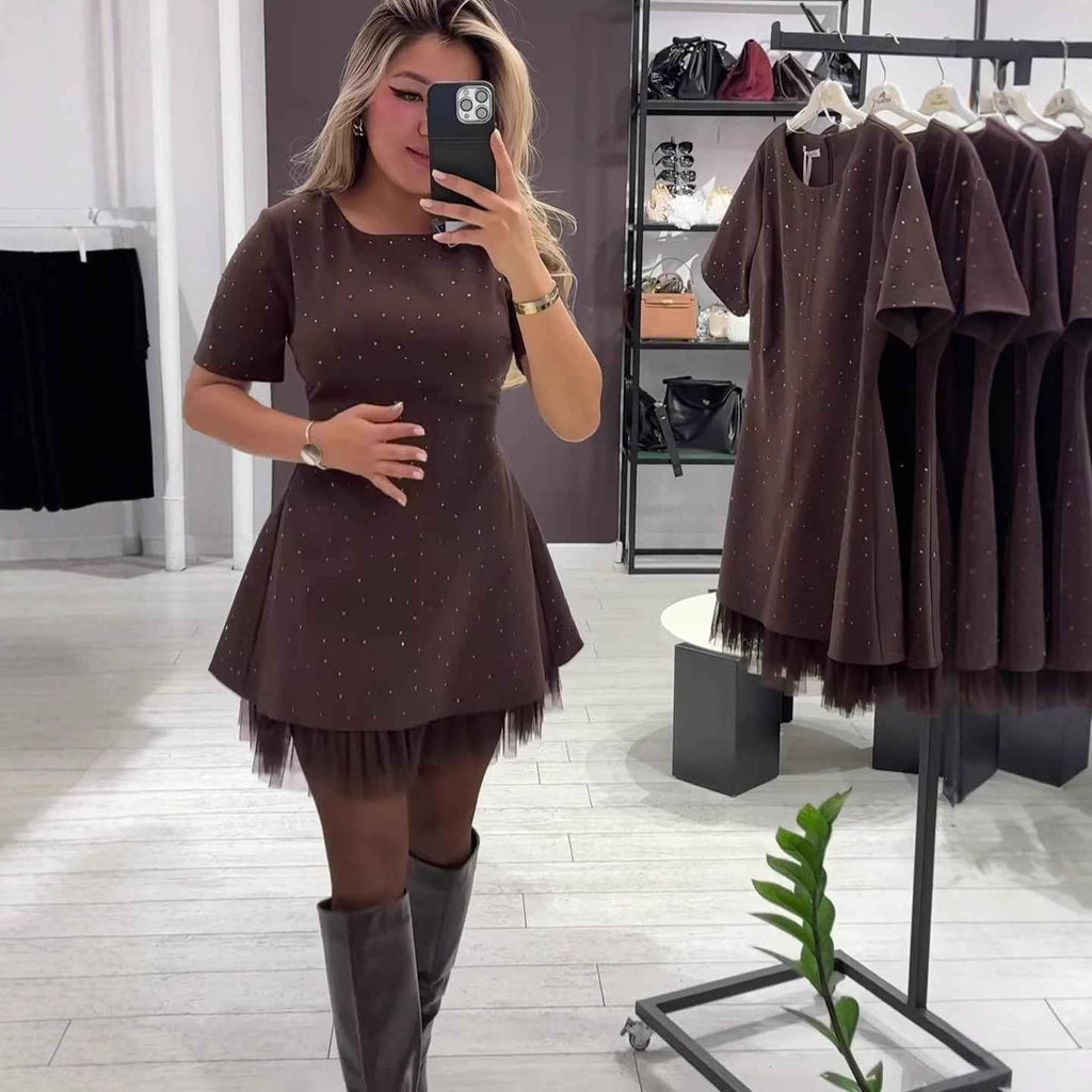 Round neck short sleeved slim fit dress - MODALIFE