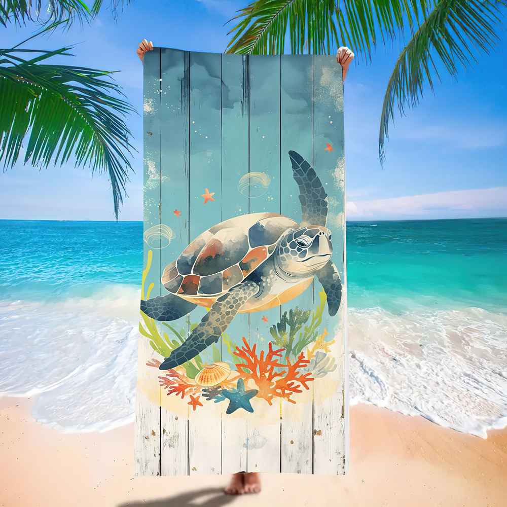 Ocean Turtle Pattern Beach Towel Ultra-Fine Fiber Quick-Dry Double-Sided Fleece Bath Towel Sand Blanket