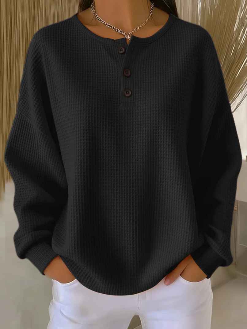 Round neck solid color pullover loose top - MODALIFE
